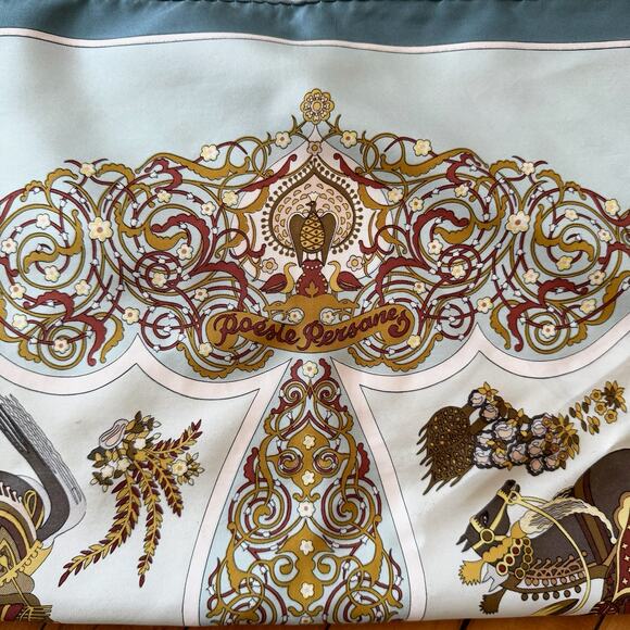 HERMÉS PARIS Poesie Persane 90cm Light Blue Persian Motif Silk Scarf - Picture 9 of 12